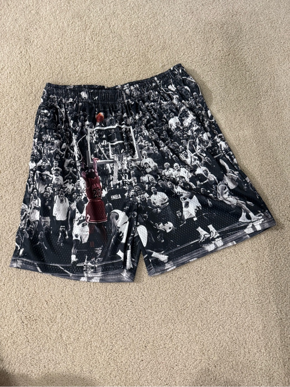 Michael Jordan Graphic Basketball Shorts in Black & White with Red Accent